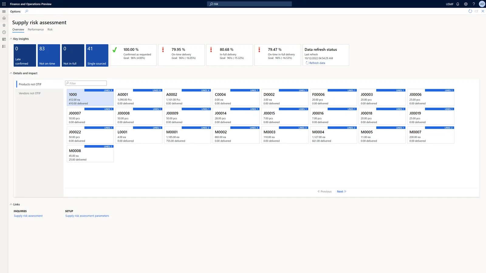 Dynamics 365 Supply Chain supply risk assessment workspace - ERP for Oil and Gas Trading UAE