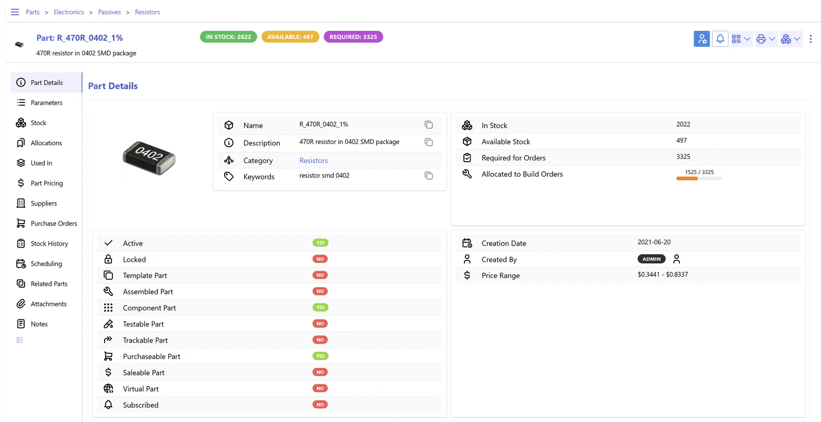 Inventory item master: stock, availability, allocations and pricing (InvenTree) - ERP for Grocery Stores UAE