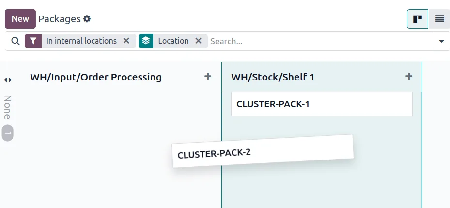 Odoo Inventory packages kanban by storage location - ERP for return management UAE