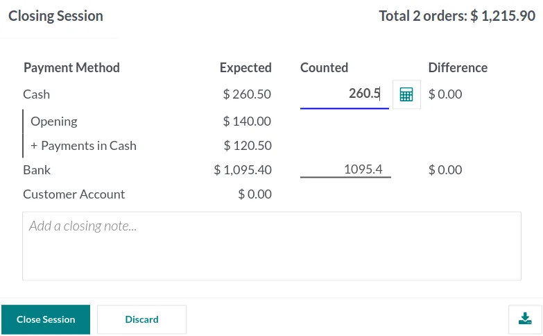 Odoo Point of Sale closing session cash control - Odoo POS UAE